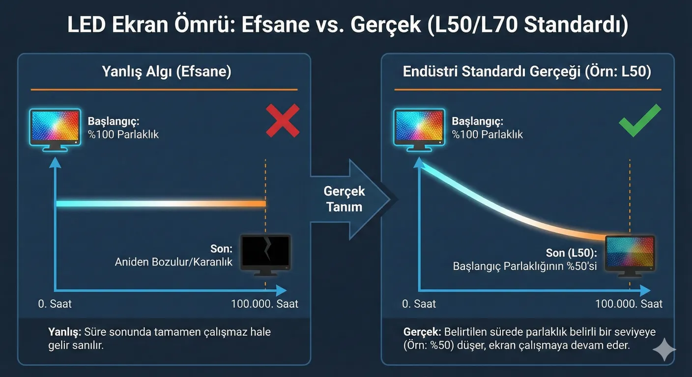 Led ekran ömrü ne kadardır Led ekran ömrü ne kadardır infografik görsel