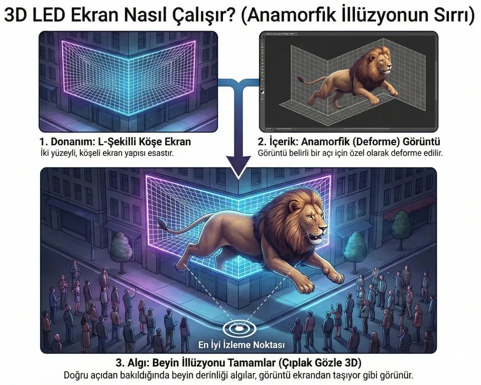 3D Led ekran çalışma prensibi 3D Led ekran çalışma prensibi infografik görseli